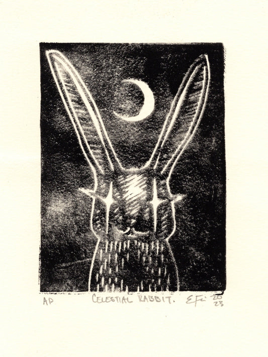 Celestial Rabbit Linocut Print