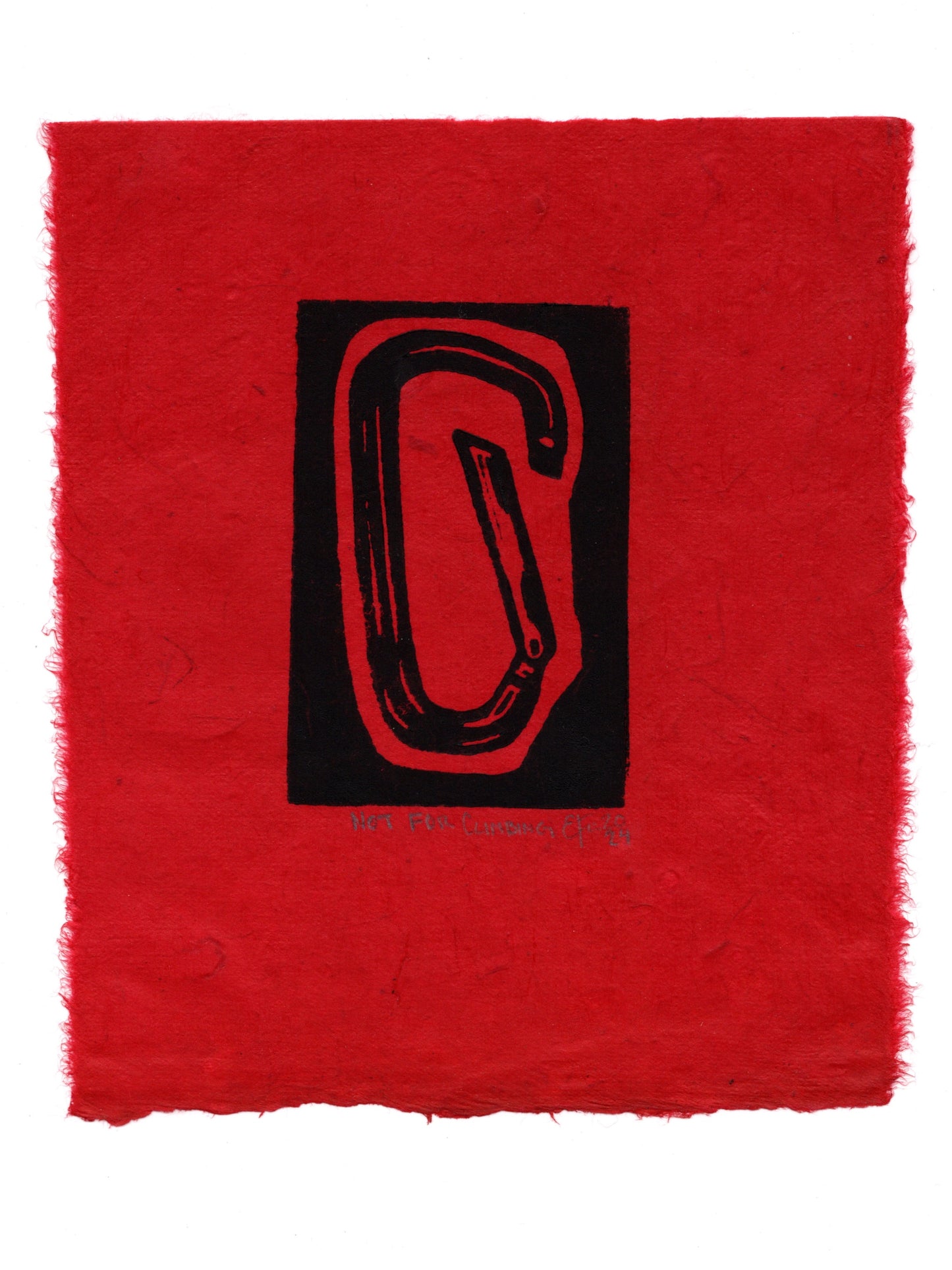 Not For Climbing Linocut Print On Cream or Crimson Red Lokta Paper