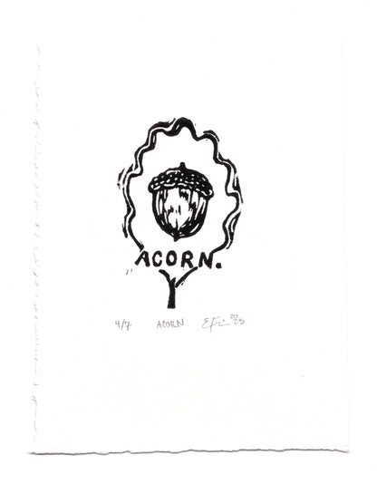 Acorn.  Linocut Print