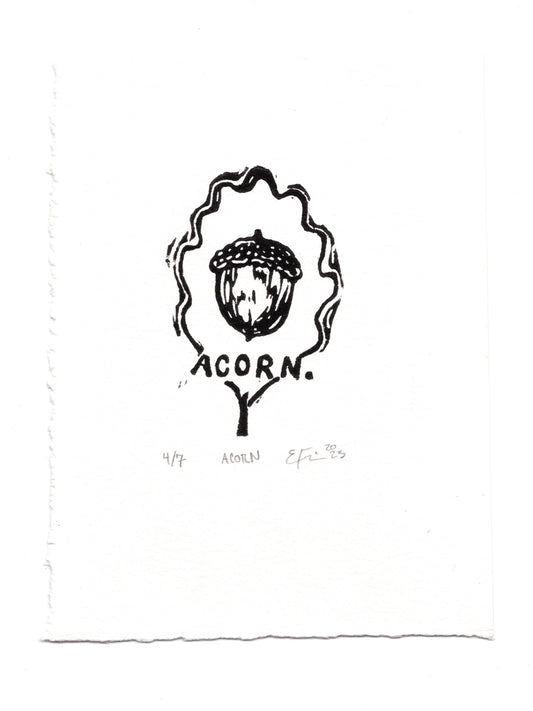 Acorn.  Linocut Print