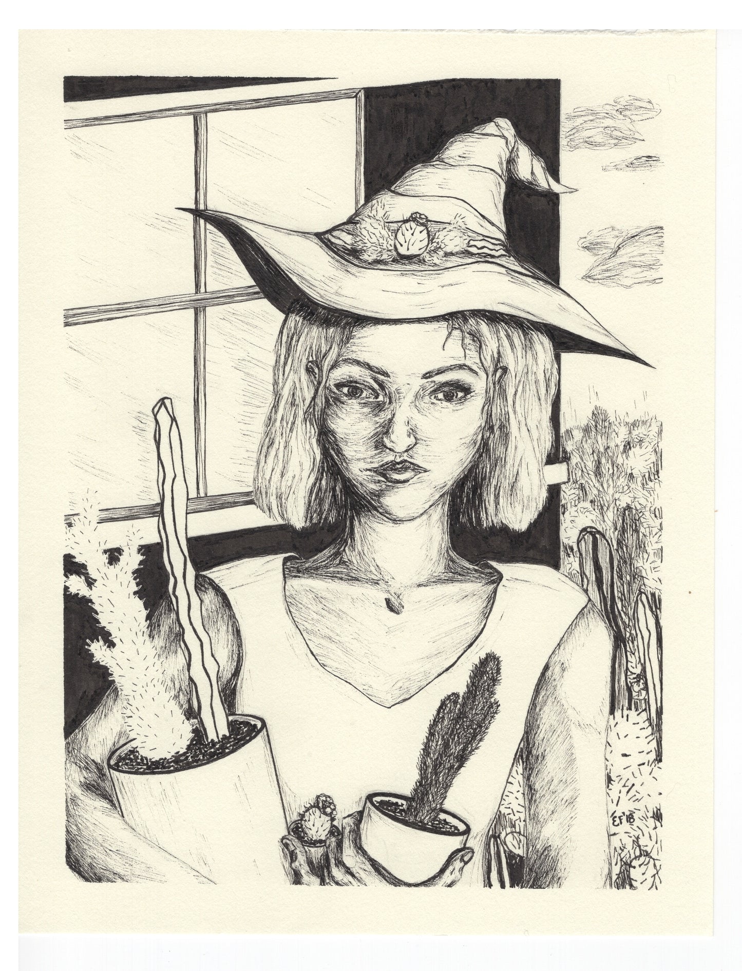 Cactus Witch Original Drawing
