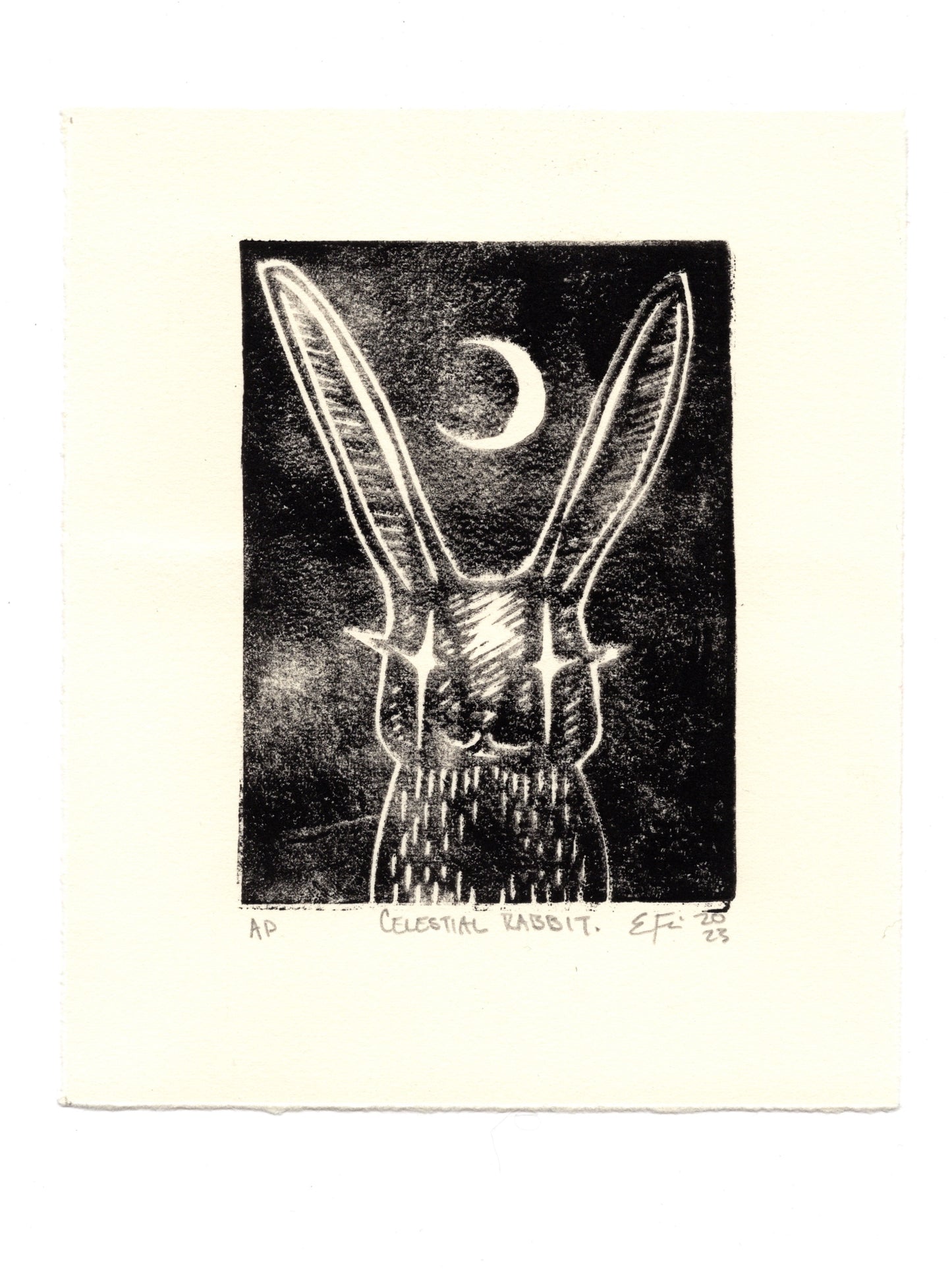 Celestial Rabbit Linocut Print