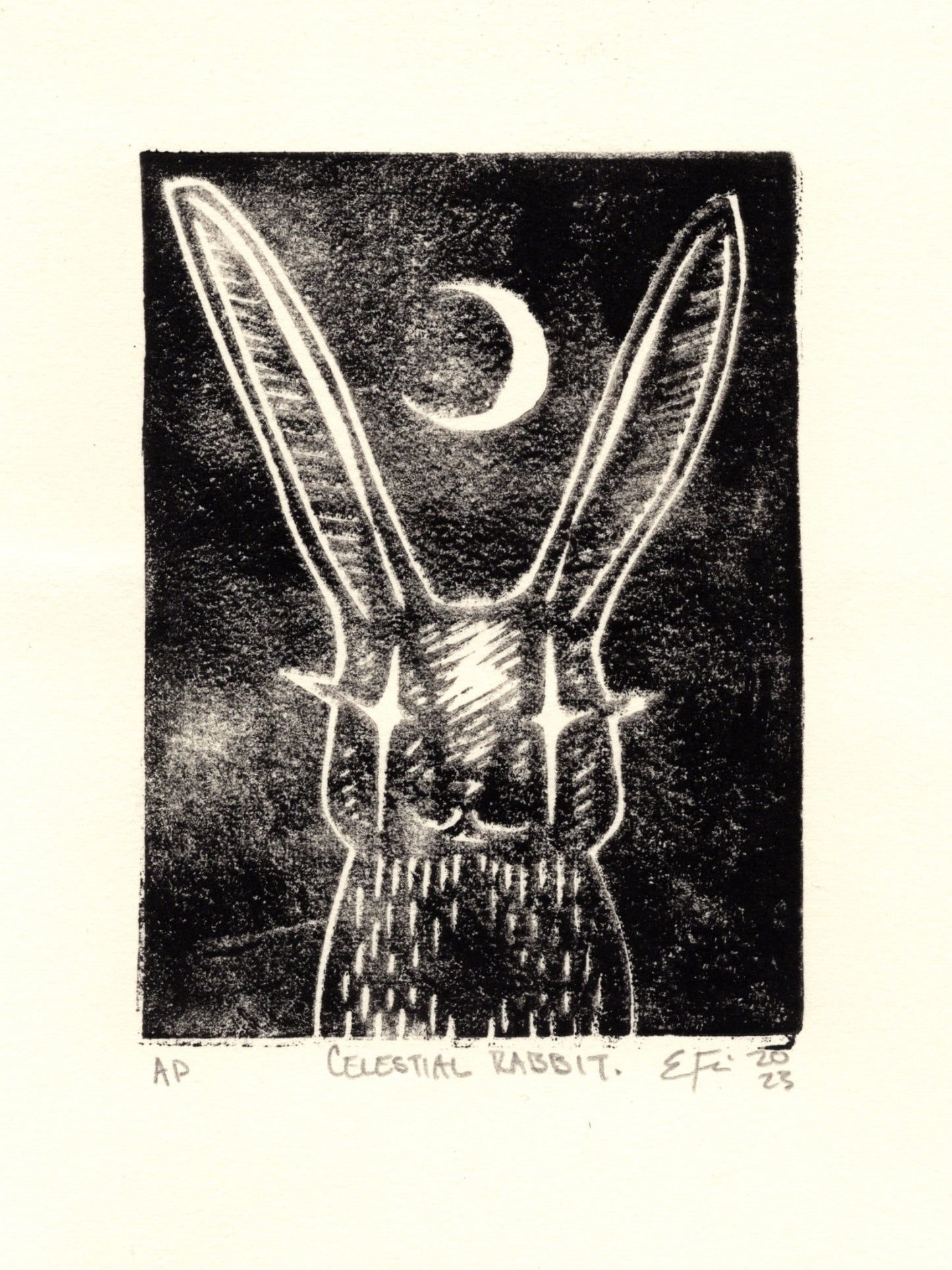 Celestial Rabbit Linocut Print