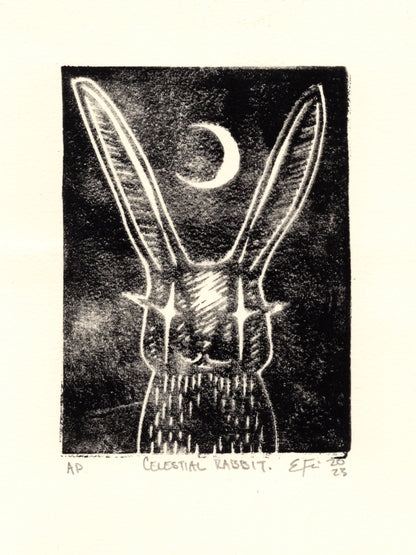 Celestial Rabbit Linocut Print