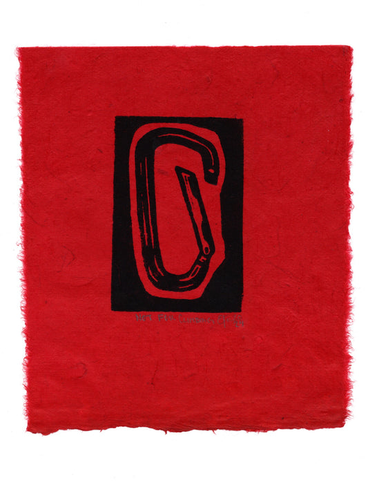 Not For Climbing Linocut Print On Cream or Crimson Red Lokta Paper
