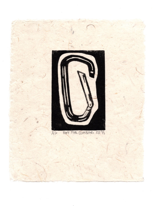 Not For Climbing Linocut Print On Cream or Crimson Red Lokta Paper