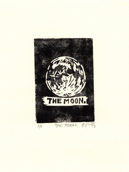 The Moon. Linocut Print
